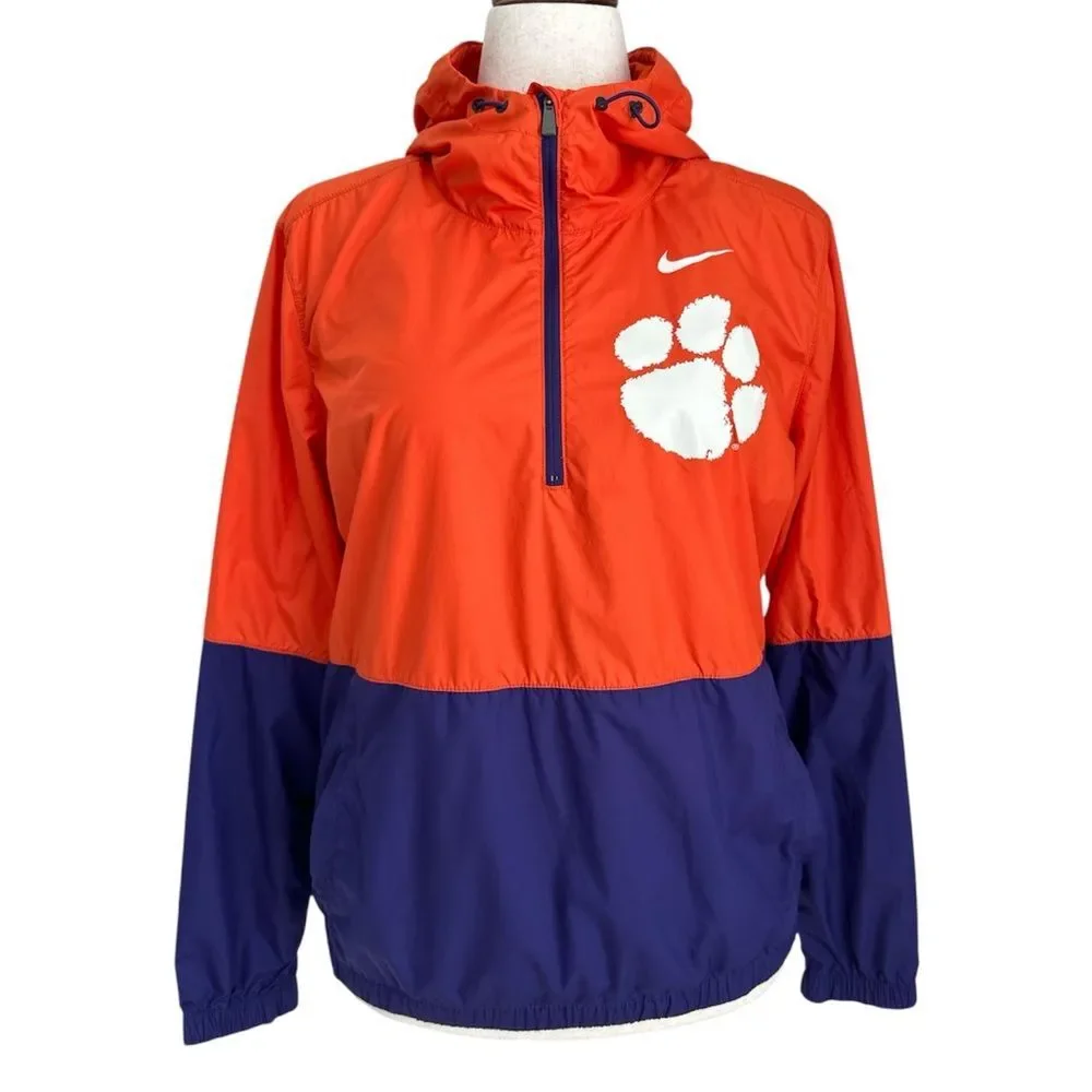 Nike Clemson Tigers Windbreaker Jacket Men’s Large Orange Purple Hooded Half Zip
